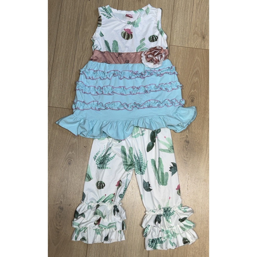 Isla Grace Prickly‎ Cactus Ruffled Pants Set 3-4T